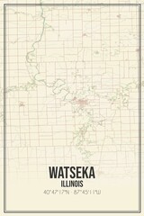 Fototapeta premium Retro US city map of Watseka, Illinois. Vintage street map.