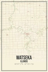 Retro US city map of Watseka, Illinois. Vintage street map.