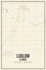 Retro US city map of Ludlow, Illinois. Vintage street map.