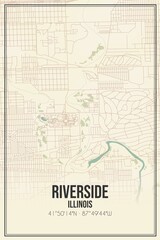 Retro US city map of Riverside, Illinois. Vintage street map.
