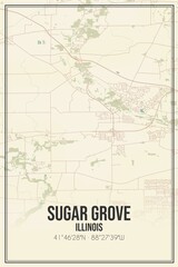 Retro US city map of Sugar Grove, Illinois. Vintage street map.