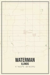 Retro US city map of Waterman, Illinois. Vintage street map.