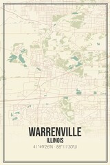Retro US city map of Warrenville, Illinois. Vintage street map.