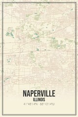 Retro US city map of Naperville, Illinois. Vintage street map.