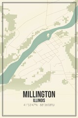 Retro US city map of Millington, Illinois. Vintage street map.