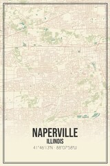 Retro US city map of Naperville, Illinois. Vintage street map.