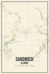 Fototapeta premium Retro US city map of Sandwich, Illinois. Vintage street map.