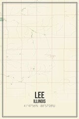 Retro US city map of Lee, Illinois. Vintage street map.
