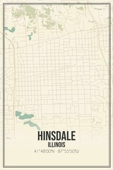 Retro US city map of Hinsdale, Illinois. Vintage street map.