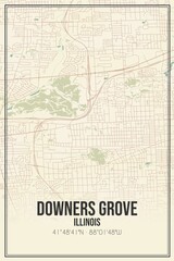 Retro US city map of Downers Grove, Illinois. Vintage street map.