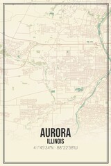 Fototapeta na wymiar Retro US city map of Aurora, Illinois. Vintage street map.