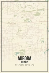 Retro US city map of Aurora, Illinois. Vintage street map.