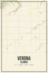 Retro US city map of Verona, Illinois. Vintage street map.