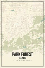 Retro US city map of Park Forest, Illinois. Vintage street map.