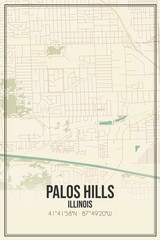 Retro US city map of Palos Hills, Illinois. Vintage street map.