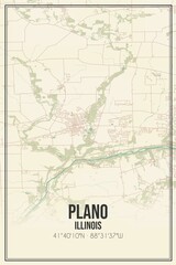 Retro US city map of Plano, Illinois. Vintage street map.