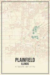 Obraz premium Retro US city map of Plainfield, Illinois. Vintage street map.