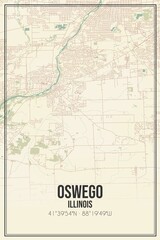 Retro US city map of Oswego, Illinois. Vintage street map.