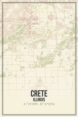 Retro US city map of Crete, Illinois. Vintage street map.