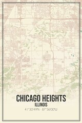 Retro US city map of Chicago Heights, Illinois. Vintage street map.