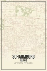 Retro US city map of Schaumburg, Illinois. Vintage street map.