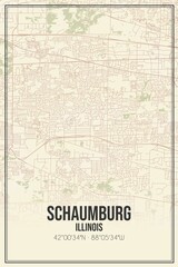 Retro US city map of Schaumburg, Illinois. Vintage street map.