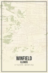 Retro US city map of Winfield, Illinois. Vintage street map.