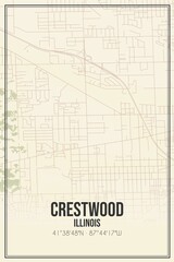Retro US city map of Crestwood, Illinois. Vintage street map.