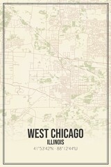 Retro US city map of West Chicago, Illinois. Vintage street map.