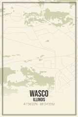 Retro US city map of Wasco, Illinois. Vintage street map.