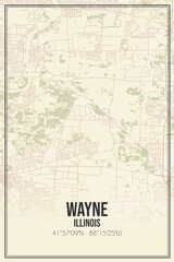 Obraz premium Retro US city map of Wayne, Illinois. Vintage street map.