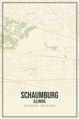 Retro US city map of Schaumburg, Illinois. Vintage street map.