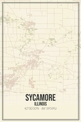 Retro US city map of Sycamore, Illinois. Vintage street map.