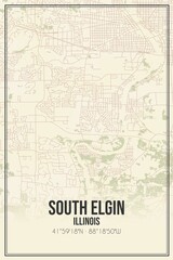 Retro US city map of South Elgin, Illinois. Vintage street map.