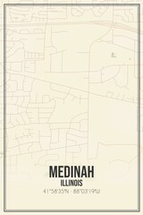 Retro US city map of Medinah, Illinois. Vintage street map.