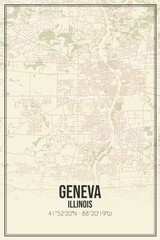 Retro US city map of Geneva, Illinois. Vintage street map.
