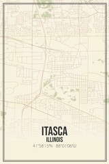 Retro US city map of Itasca, Illinois. Vintage street map.