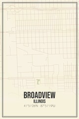 Retro US city map of Broadview, Illinois. Vintage street map.