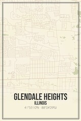 Retro US city map of Glendale Heights, Illinois. Vintage street map.