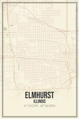 Retro US city map of Elmhurst, Illinois. Vintage street map.
