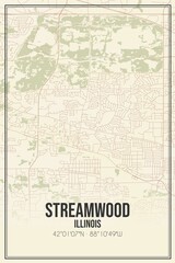 Retro US city map of Streamwood, Illinois. Vintage street map.