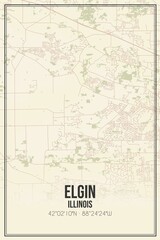 Retro US city map of Elgin, Illinois. Vintage street map.