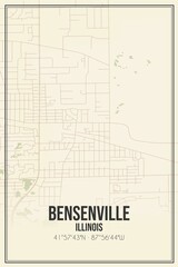 Retro US city map of Bensenville, Illinois. Vintage street map.