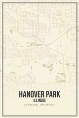 Retro US city map of Hanover Park, Illinois. Vintage street map.