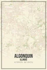 Retro US city map of Algonquin, Illinois. Vintage street map.