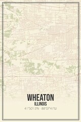 Retro US city map of Wheaton, Illinois. Vintage street map.