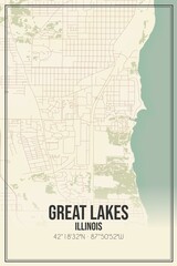 Obraz premium Retro US city map of Great Lakes, Illinois. Vintage street map.