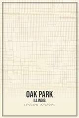 Retro US city map of Oak Park, Illinois. Vintage street map.