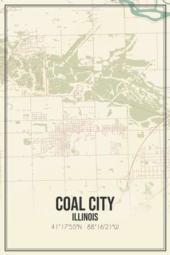 Retro US city map of Coal City, Illinois. Vintage street map.