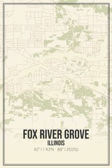 Retro US city map of Fox River Grove, Illinois. Vintage street map.